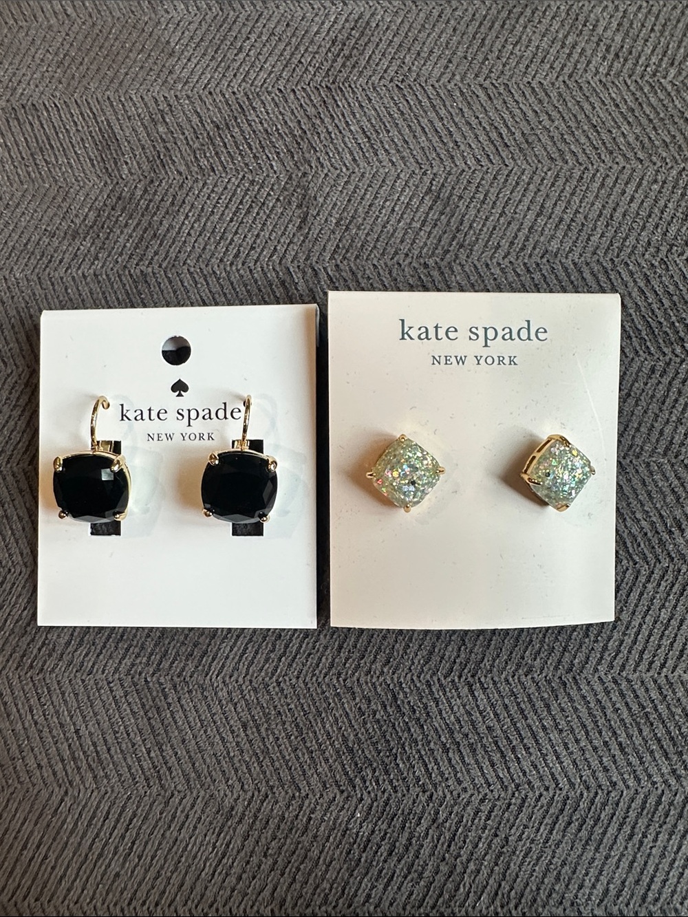 kate spade Black Stone Hook Earrings & Iridescent Glitter Studs